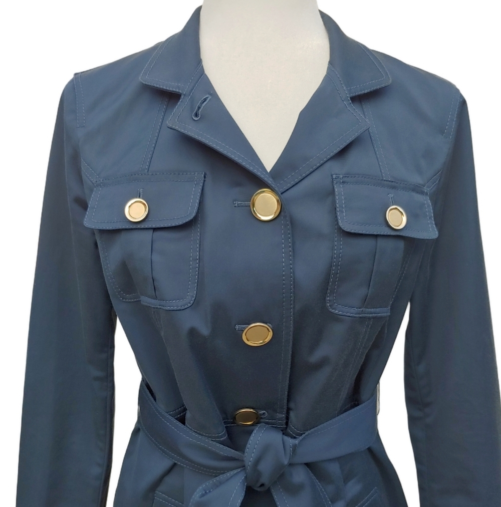 St. John Yellow Label Blue Utility Trench Jacket with Gold Buttons Women's 6 - Picture 12 of 17